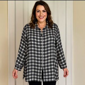 Ulla Popken Black White Plaid Lumberjane Cabincore Cozy Full Zip Top Sz 16/18